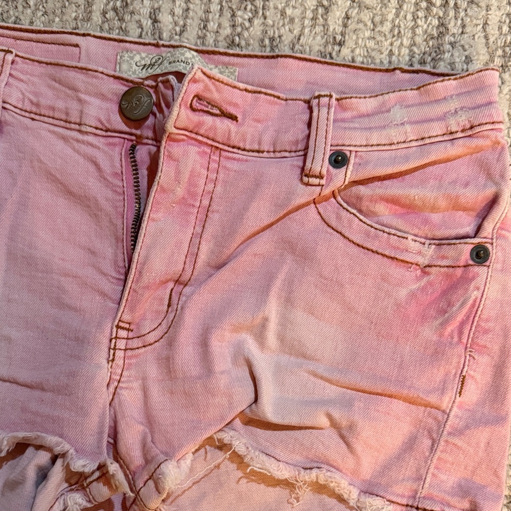 Pink Distressed Jean Shorts